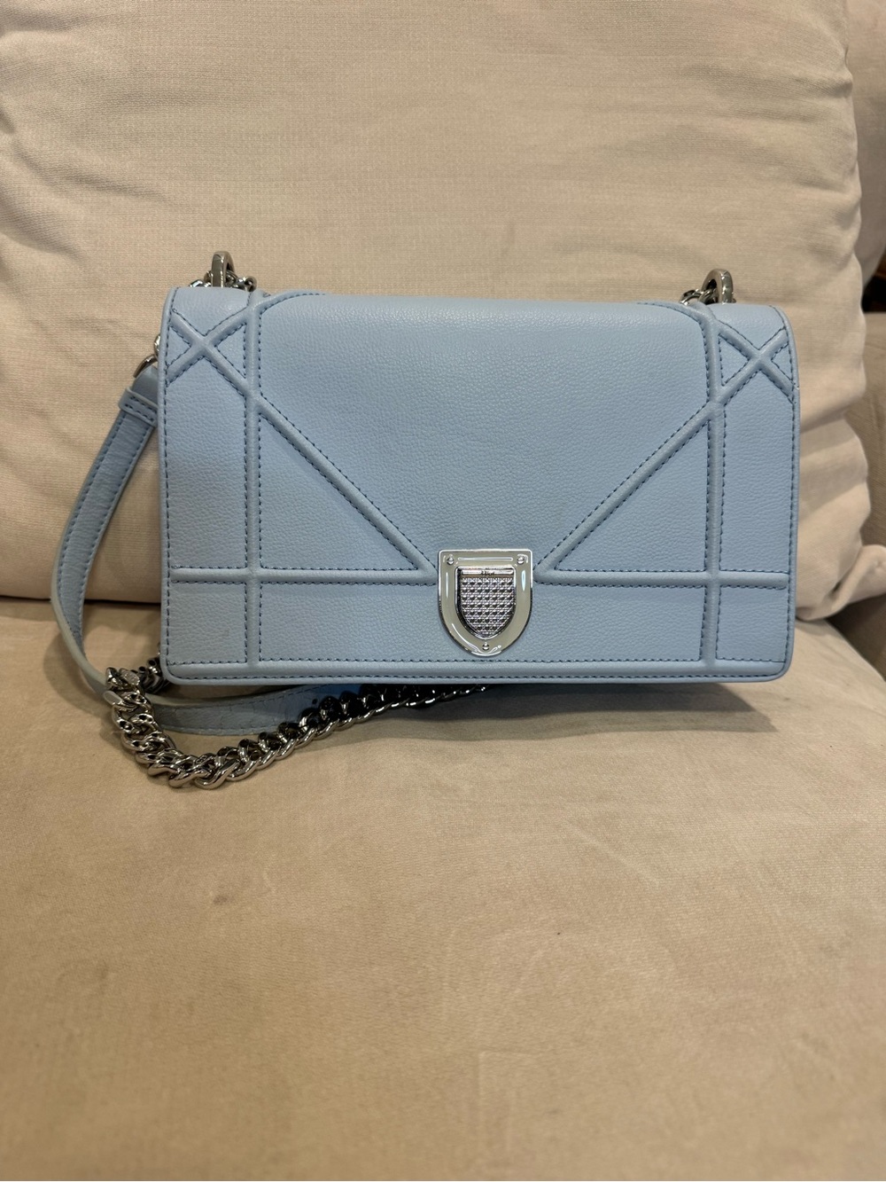Dior Diorama Light Blue Leather Shoulder Bag with Silver Hardware